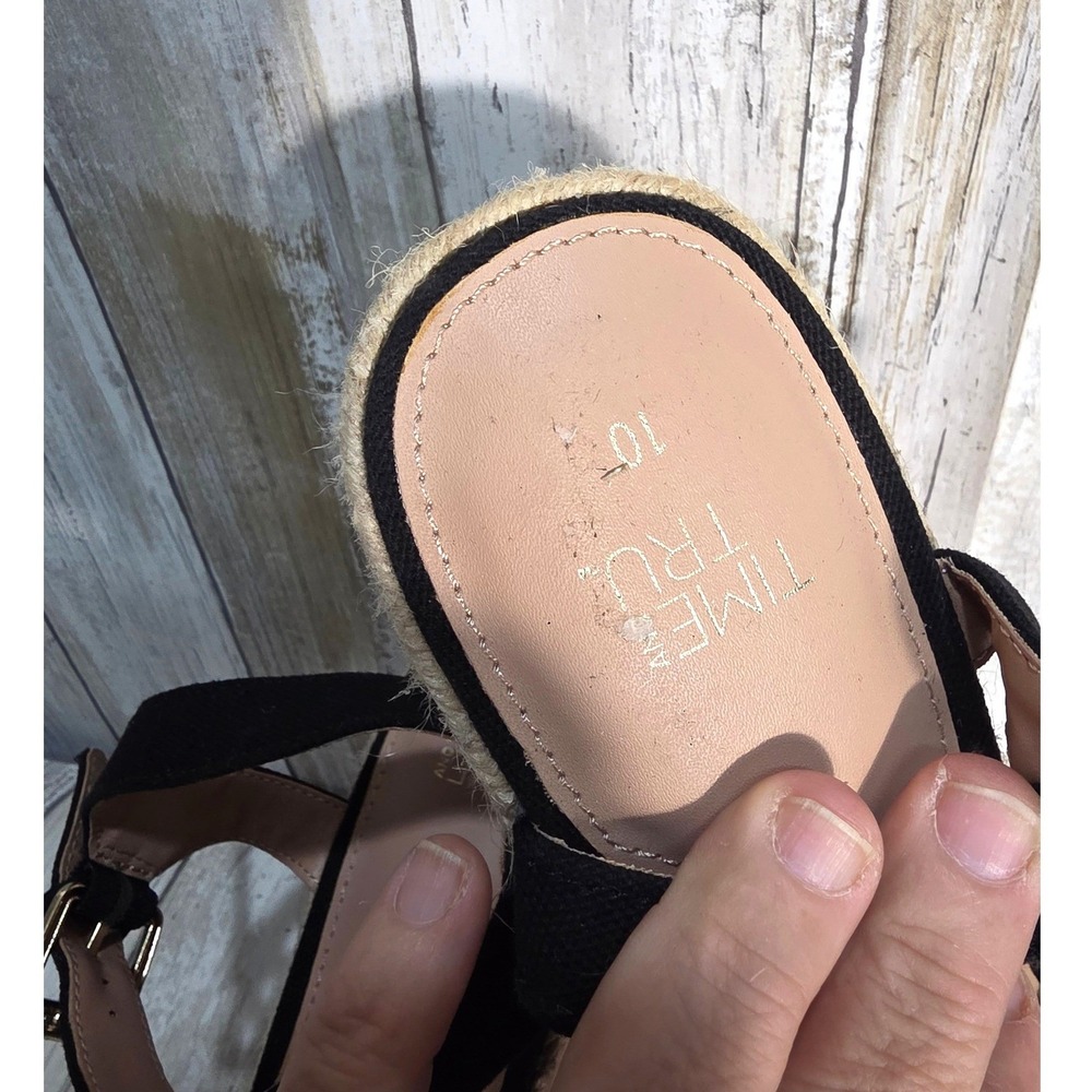 Time and Tru Black Espadrille Wedge Sandals Ankle Strap Square Toe Women Size 10 - Picture 5 of 7